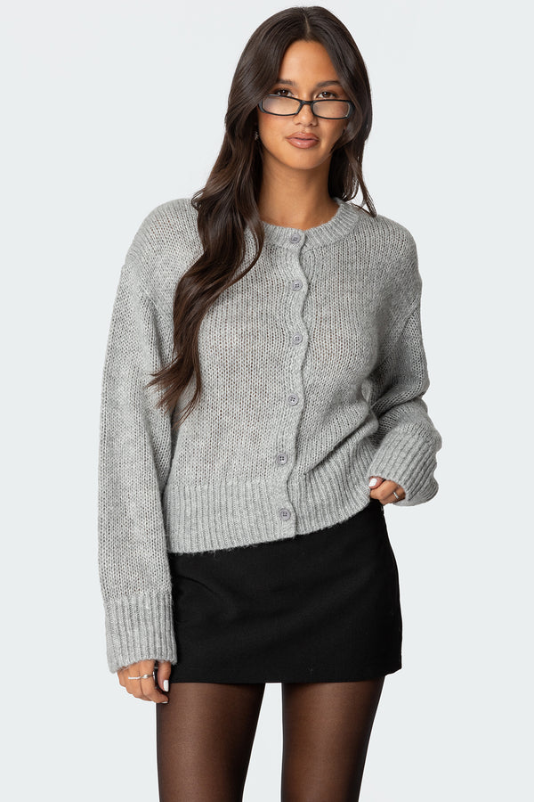 edikted Freida Fuzzy Knit Cardigan gray melange
