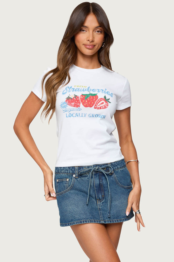 edikted Fresh Strawberries Graphic T Shirt white