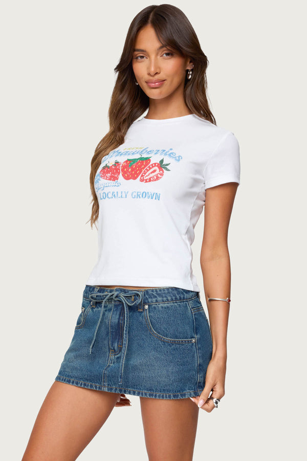 Edikted Fresh Strawberries Graphic T Shirt White