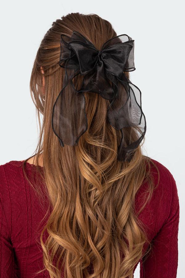 edikted Frilled Bow Hair Clip black