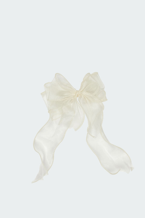 Edikted Frilled Bow Hair Clip Cream