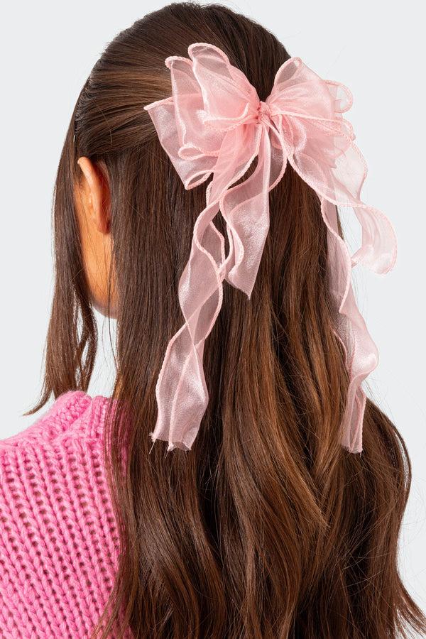 edikted Frilled Bow Hair Clip pink