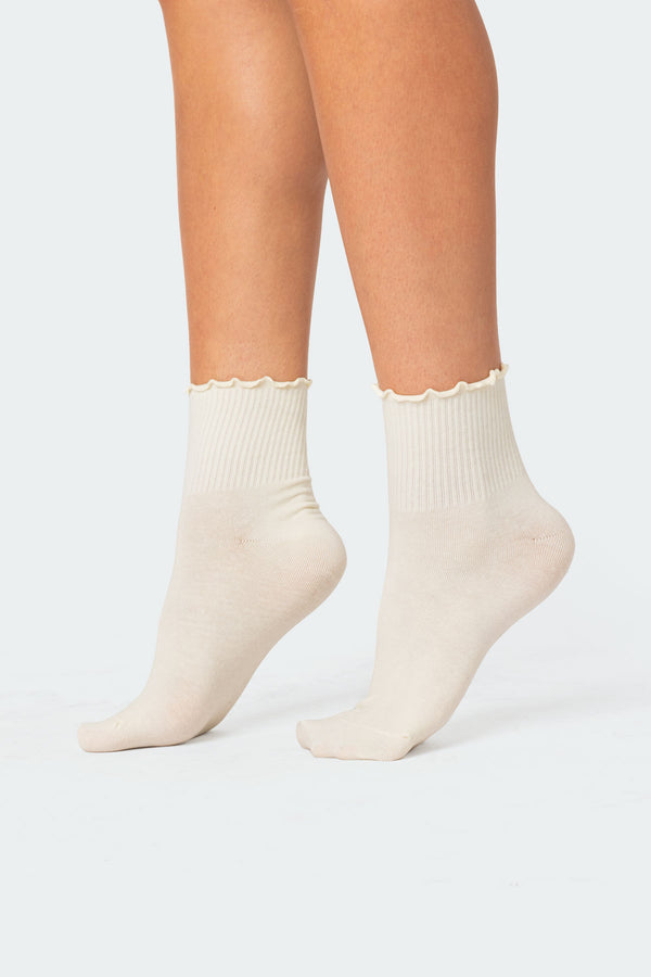 edikted Frilled Hem Socks cream