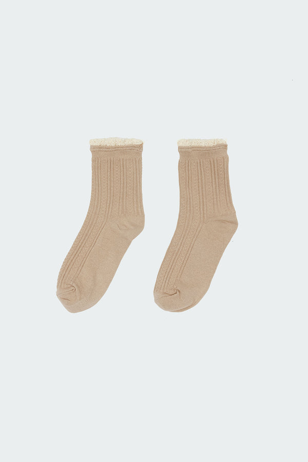 Edikted Frilled Pointelle Socks Brown