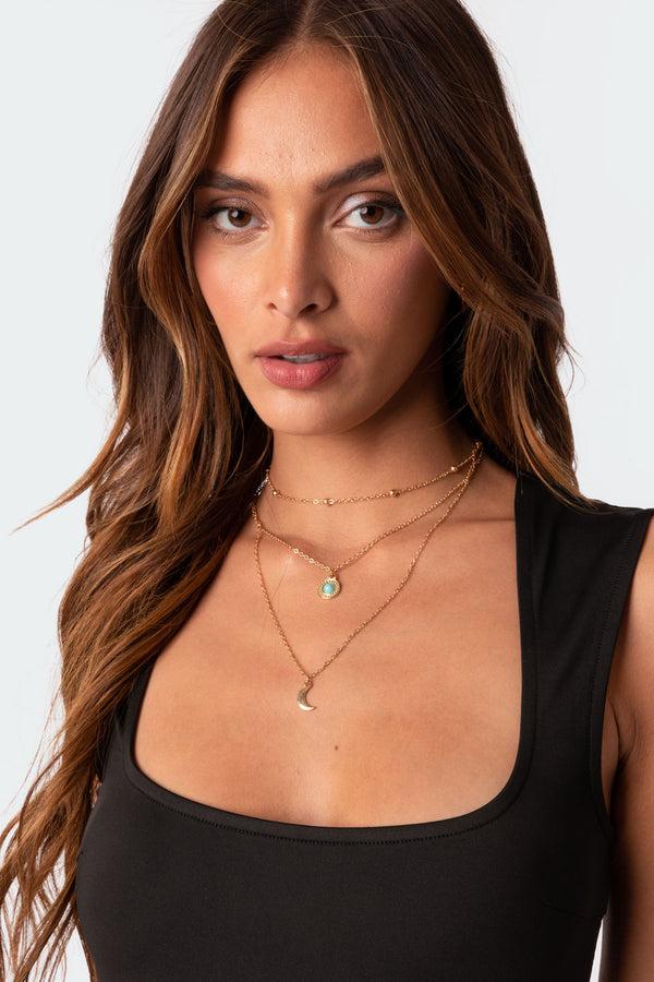 edikted Galaxy Layered Necklace gold