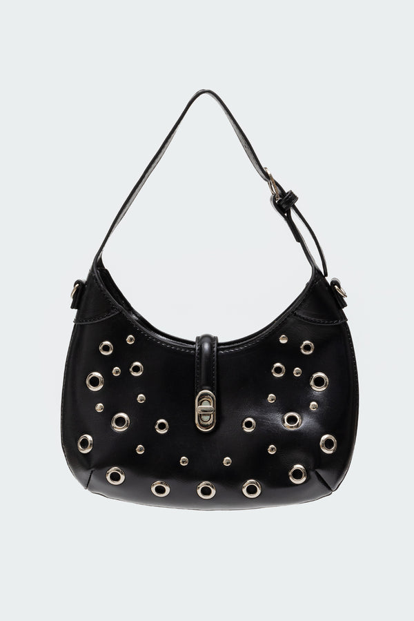 edikted Gale Grommet Faux Leather Bag black