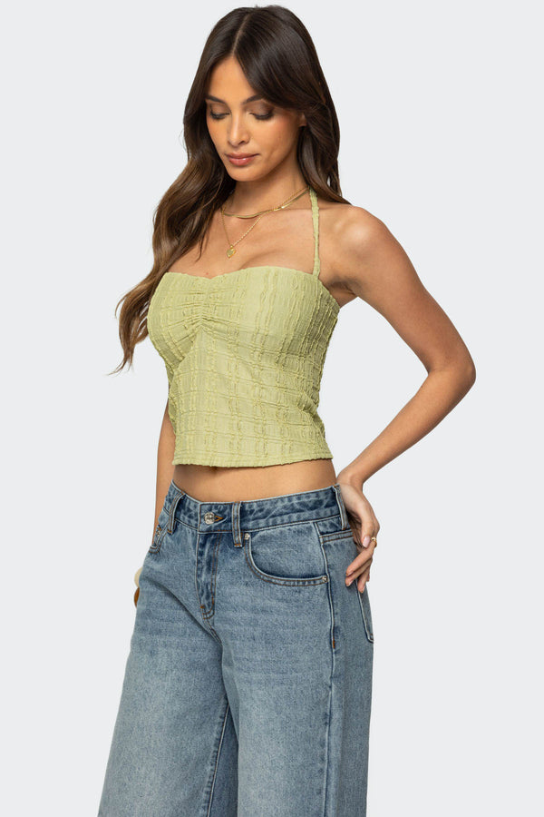 Edikted Galya Textured Halter Top Sage