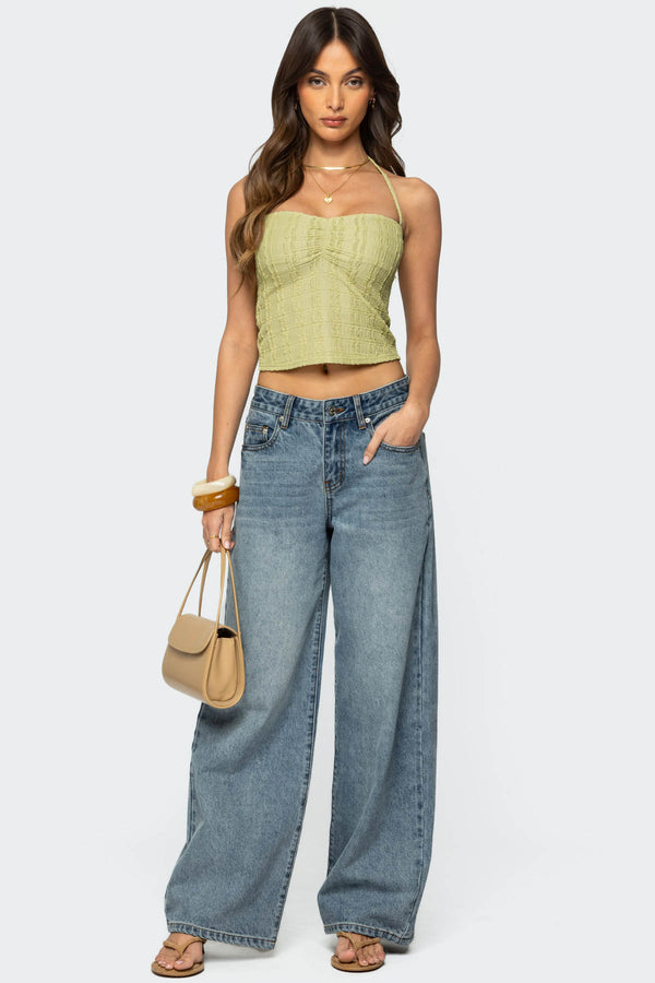 Edikted Galya Textured Halter Top Sage