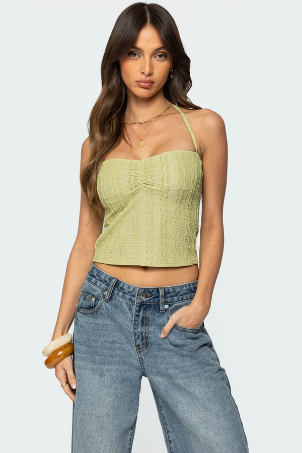 edikted Galya Textured Halter Top sage