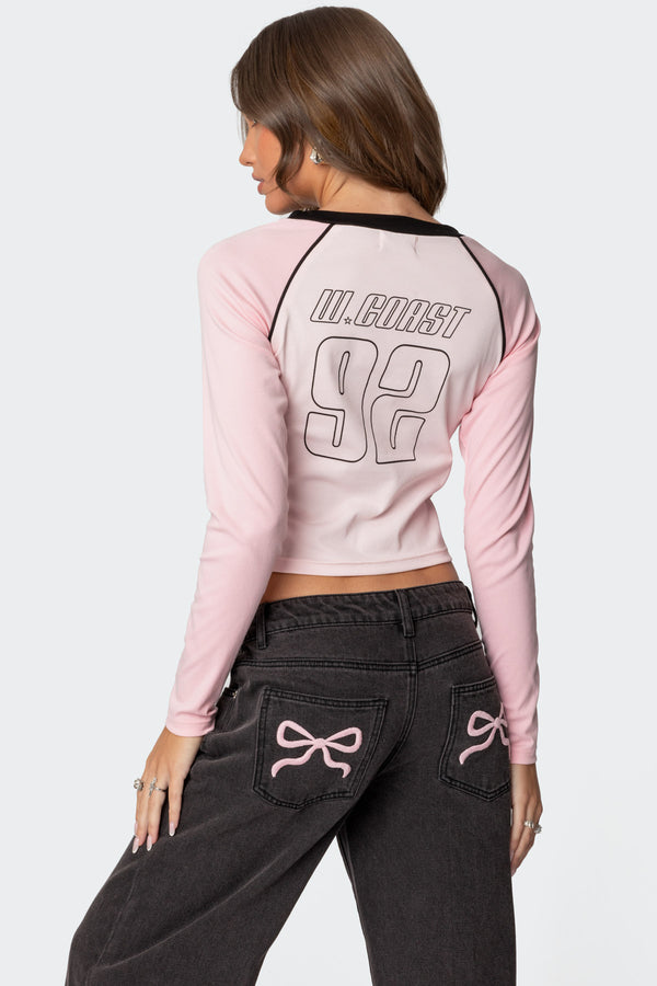 edikted Game On Long Sleeve T Shirt pink