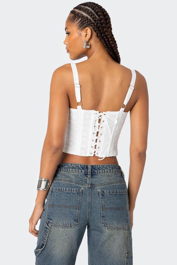 Edikted Garden Girl Ribbon Eyelet Corset White