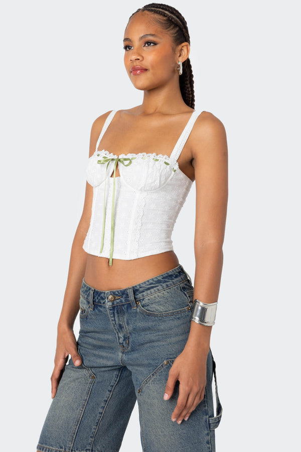 Edikted Garden Girl Ribbon Eyelet Corset White