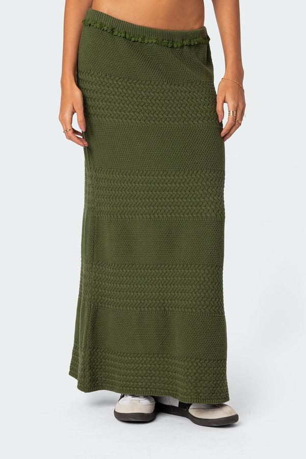 Edikted Garner Textured Knit Maxi Skirt Olive