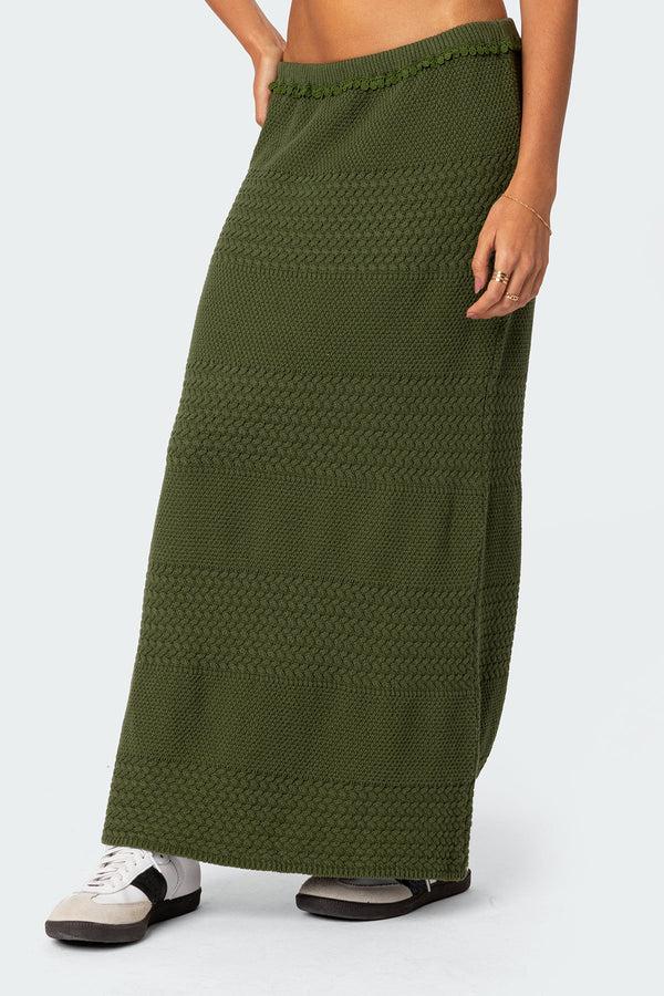 Edikted Garner Textured Knit Maxi Skirt Olive