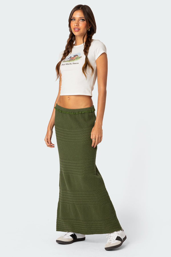 Edikted Garner Textured Knit Maxi Skirt Olive