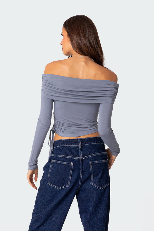 Edikted Gathered Fold Over Drawstring Top Blue