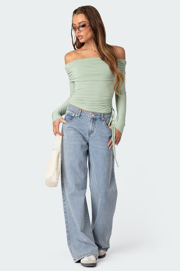 Edikted Gathered Fold Over Drawstring Top Green