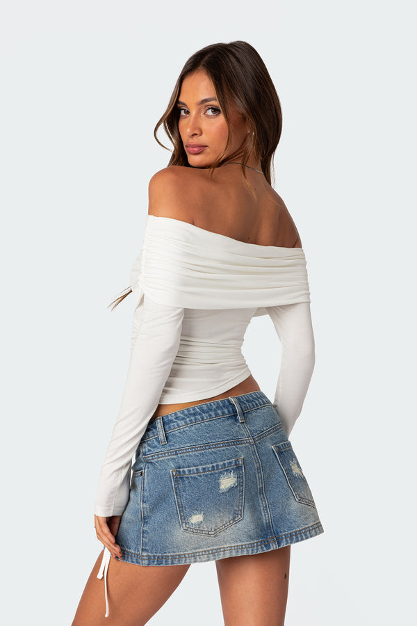 Edikted Gathered Fold Over Drawstring Top White