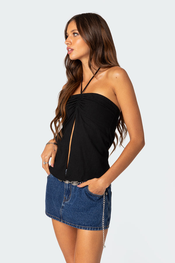 Edikted Gathered Split Front Top Black