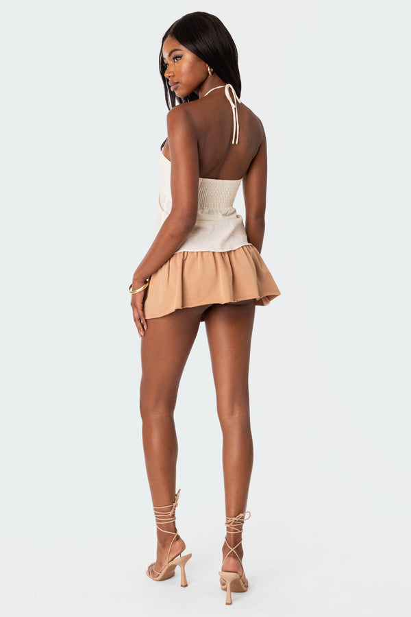 Edikted Gathered Split Front Top Cream