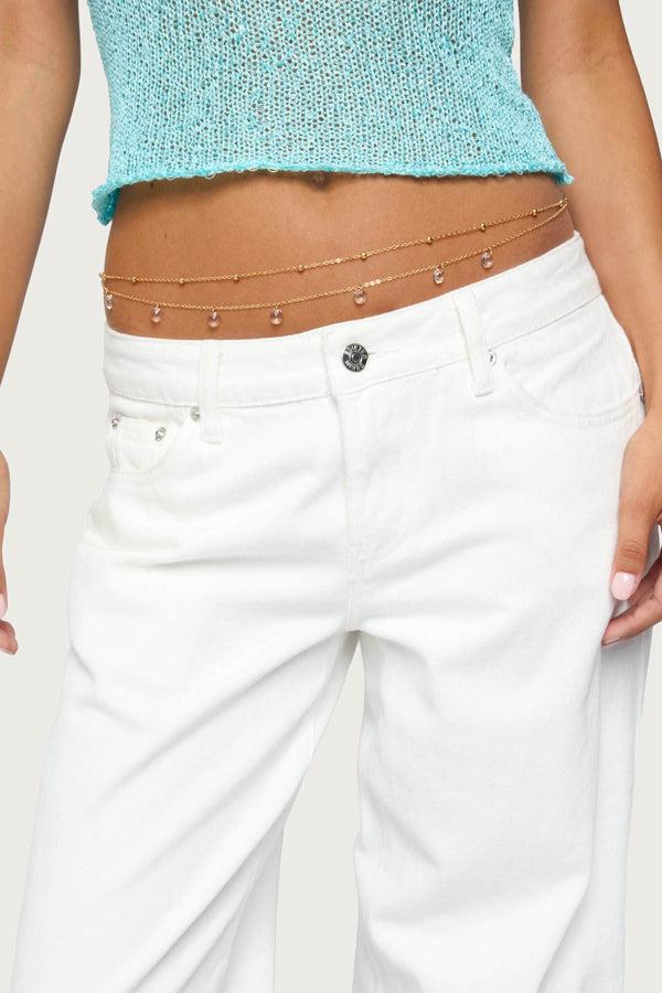 edikted Gem & Bead Double Belly Chain gold