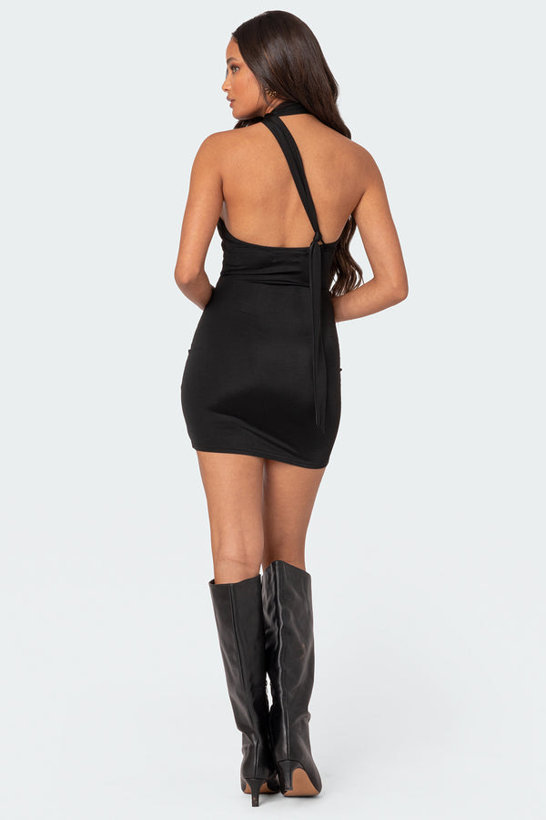 Edikted Geneva Asymmetric Scarf Dress Black