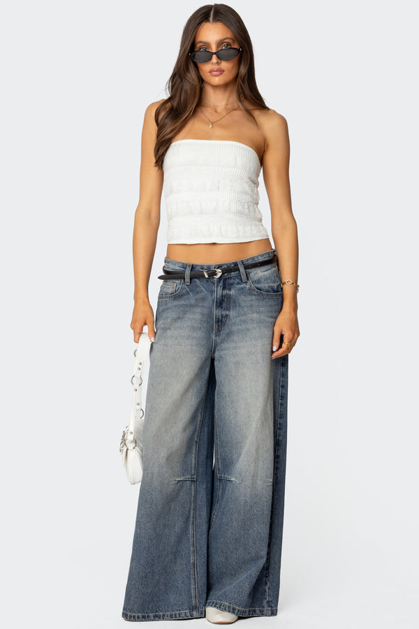 Edikted Georgette Lacey Ruffle Tube Top White