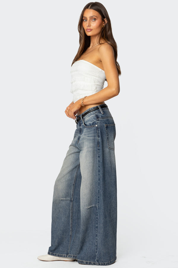 Edikted Georgette Lacey Ruffle Tube Top White