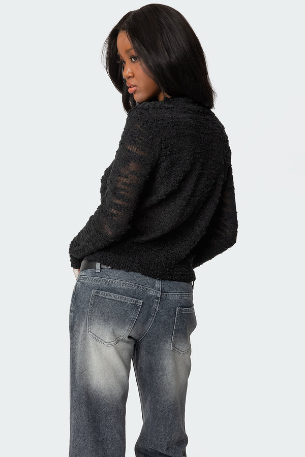 Edikted Georgie Textured Knit Cardigan Black