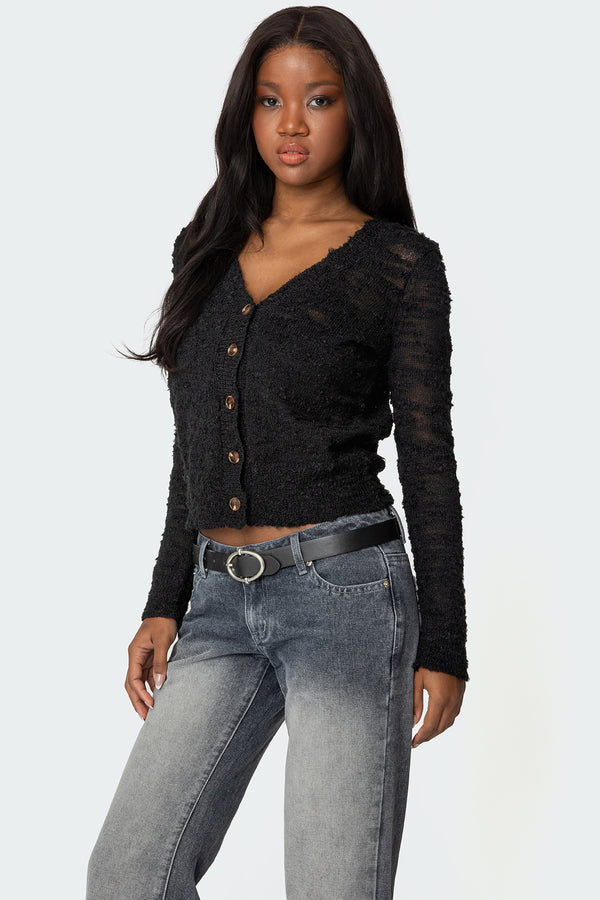 Edikted Georgie Textured Knit Cardigan Black