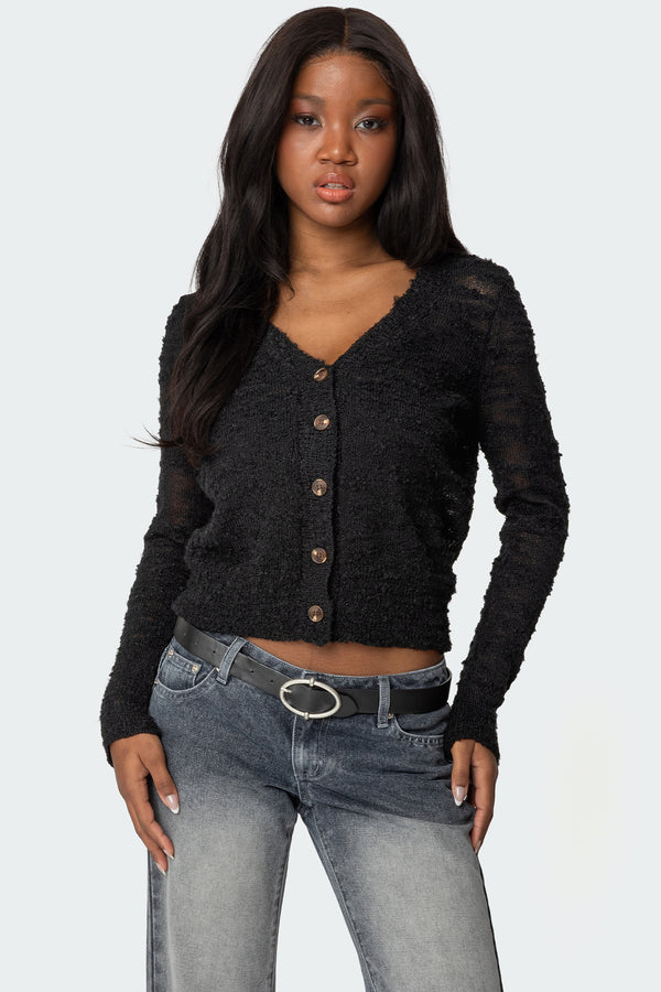 edikted Georgie Textured Knit Cardigan black