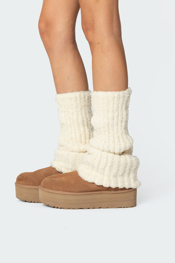 edikted Get Cozy Leg Warmers cream