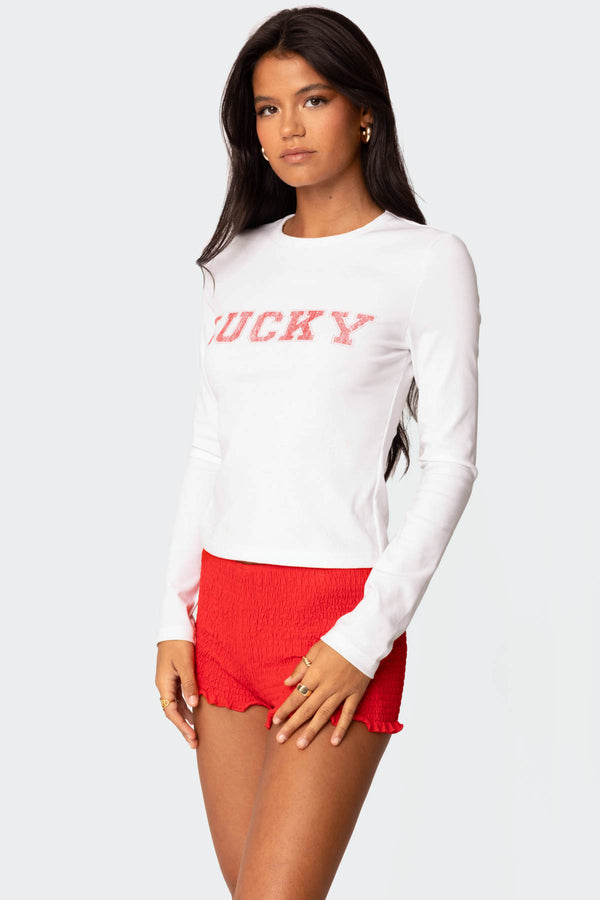 Edikted Get Lucky Long Sleeve T Shirt White