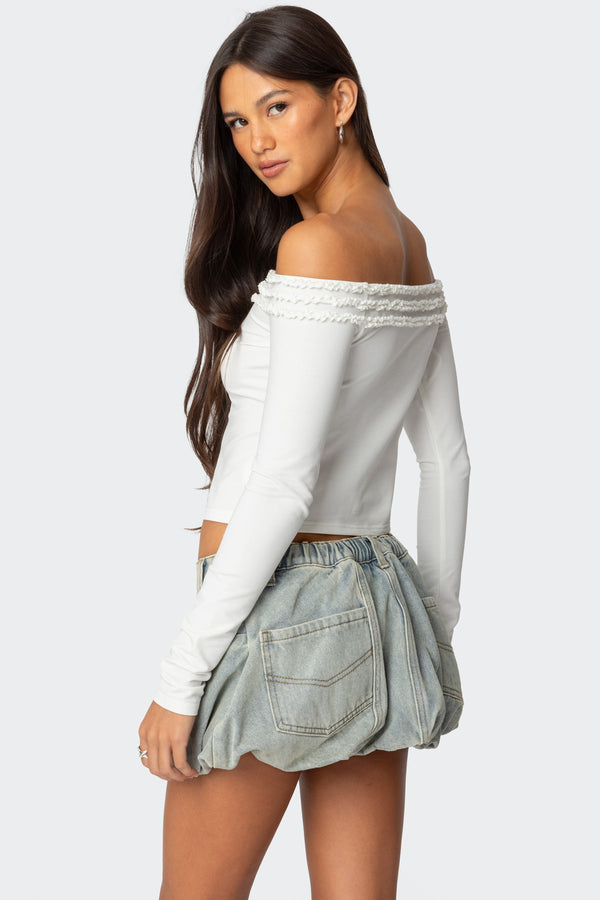 Edikted Gia Ruffled Off Shoulder Top White