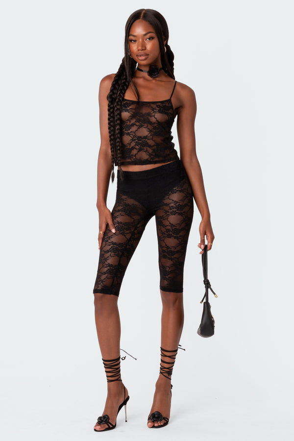 Edikted Gianna Sheer Lace Tank Top Black