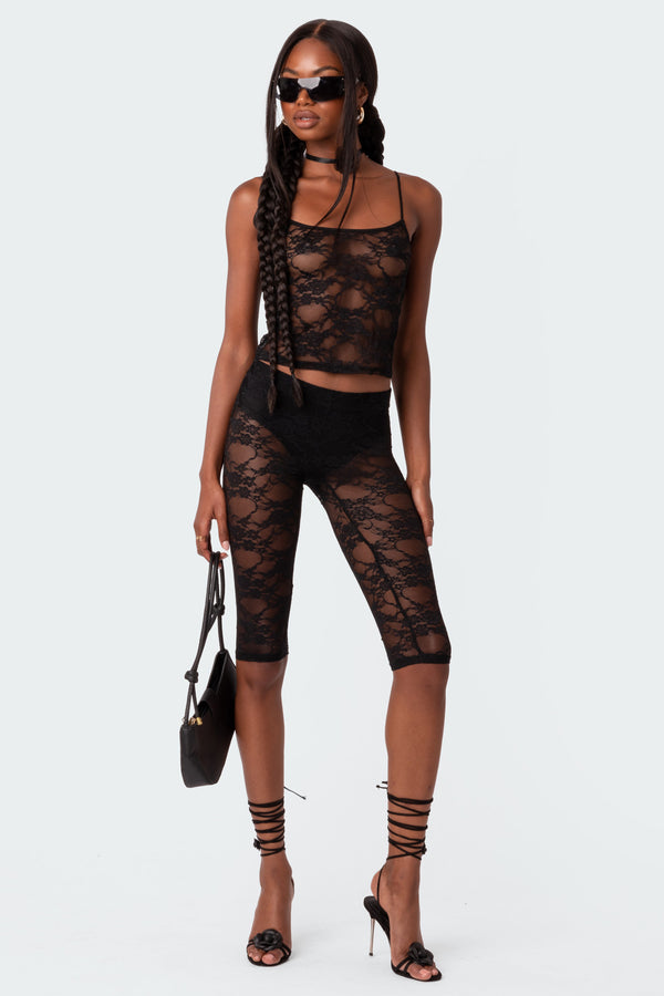 Edikted Gianna Sheer Lace Tank Top Black