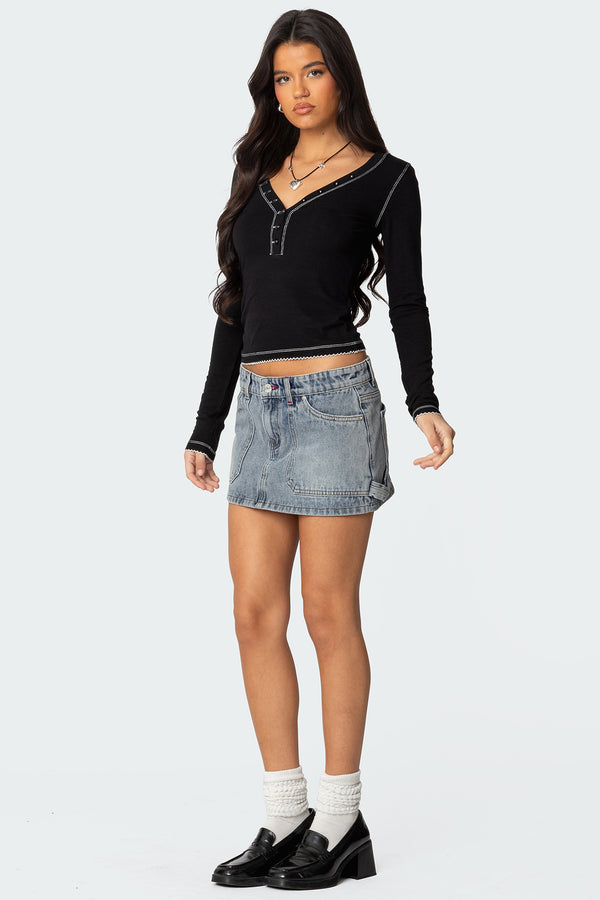 Edikted Gigi Carpenter Denim Mini Skirt Blue