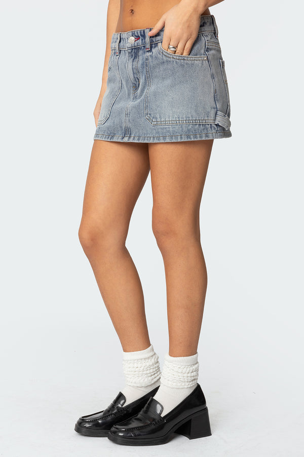 Edikted Gigi Carpenter Denim Mini Skirt Blue