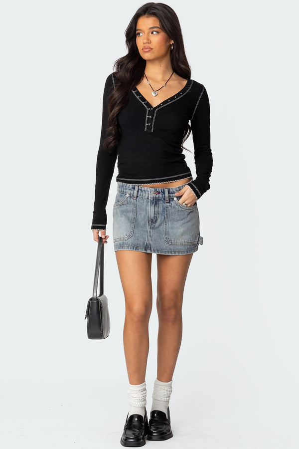 edikted Gigi Carpenter Denim Mini Skirt blue