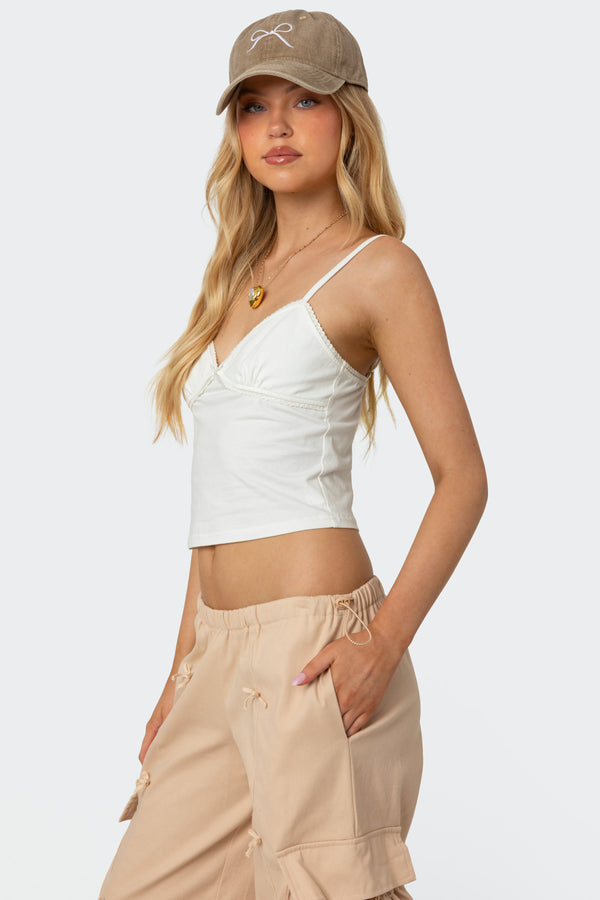 Edikted Gila Lace Trim Tank Top White
