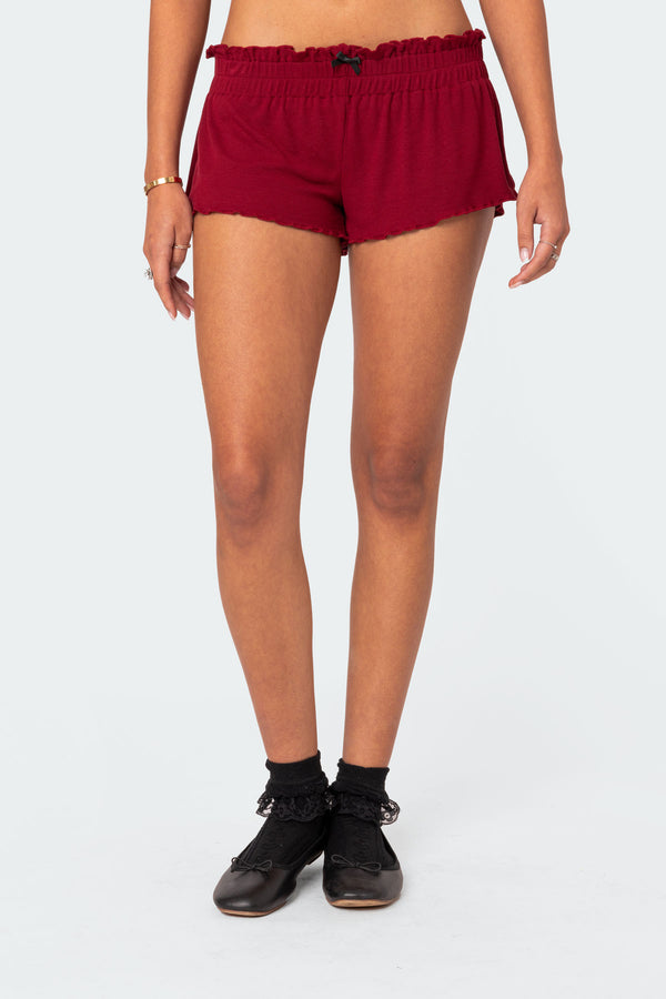 Edikted Gilmore Ribbed Shorts Burgundy