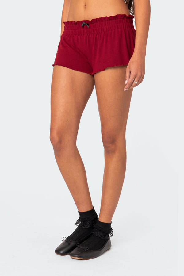 Edikted Gilmore Ribbed Shorts Burgundy