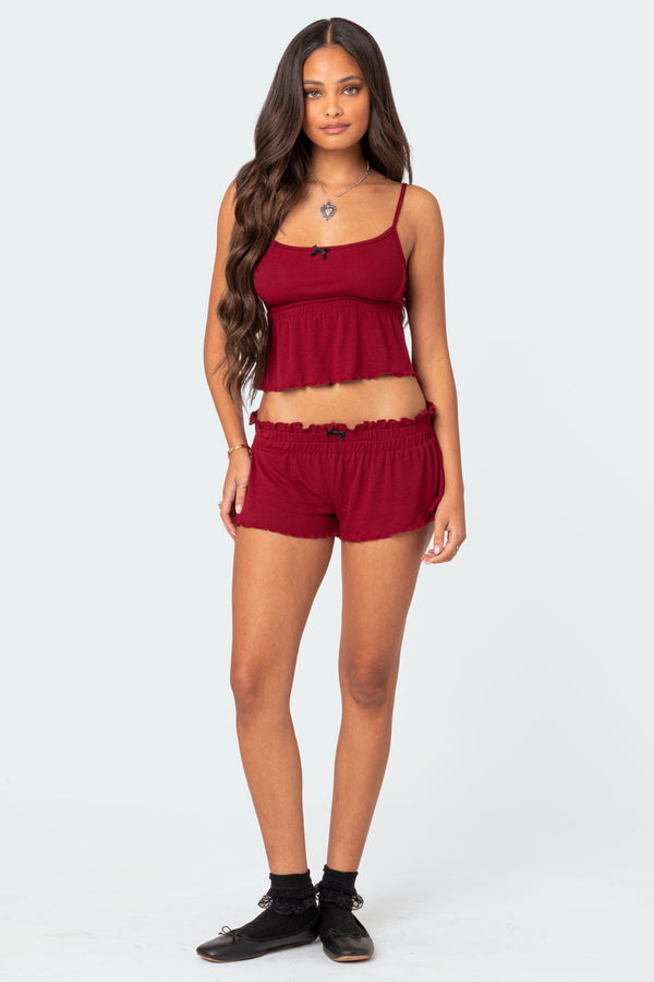 edikted Gilmore Ribbed Shorts burgundy