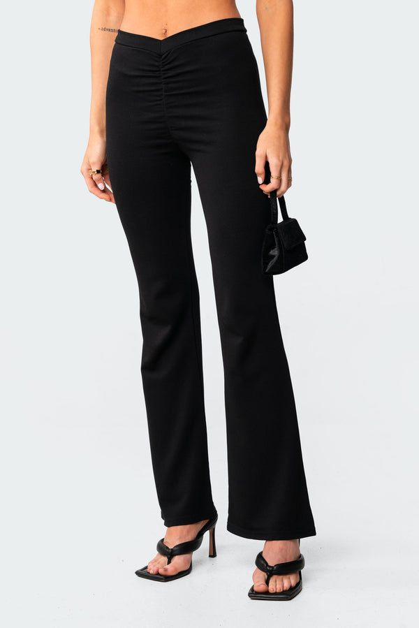 Edikted Gina Gathered V-Cut Pants Black