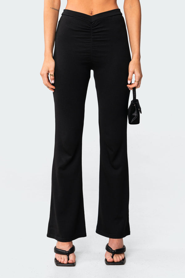 Edikted Gina Gathered V-Cut Pants Black