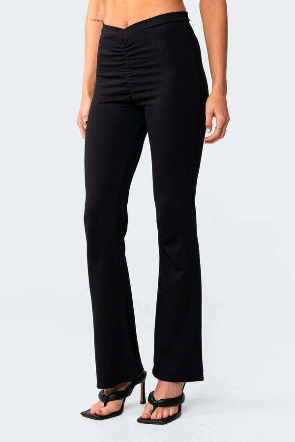 Edikted Gina Gathered V-Cut Pants Black