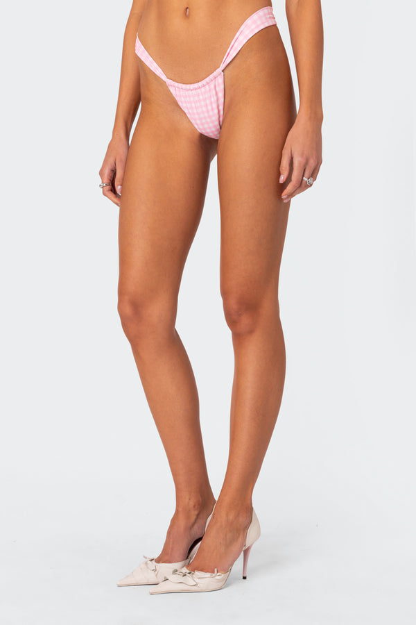 Edikted Gingham Bikini Bottom Pink