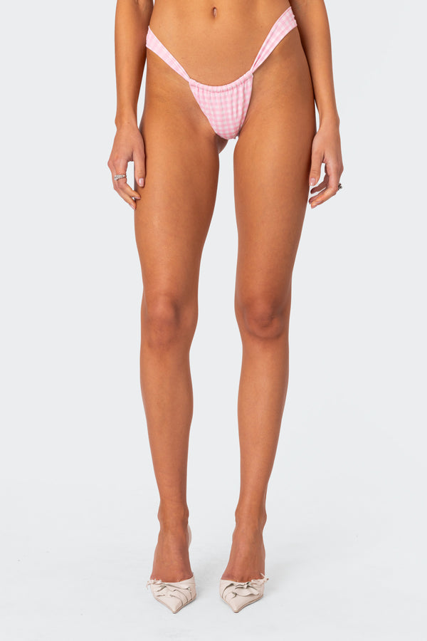Edikted Gingham Bikini Bottom Pink