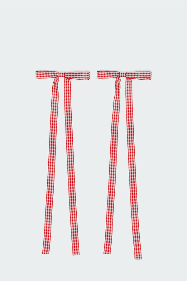 edikted Gingham Bow Hair Clip Set red