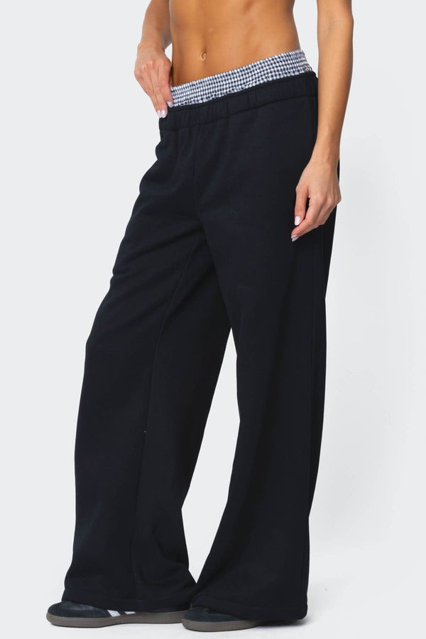 Edikted Gingham Boxer Detail Sweatpants Black